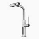 Lefton Pull-Out Waterfall Kitchen Faucet with Temperature Display in Fahrenheit, Three Water Outlet Modes, Single Hole, Brushed Nickel, KF2209-0
