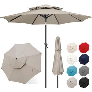 FLAME&SHADE Patio Umbrella Outdoor with Tilt, 9 ft 2 Tiers, Taupe
8 Sturdy Ribs,UV Protection, Waterproof, Porch Deck Umbrella for Pool, Table, Garden, Backyard, Provides Shade