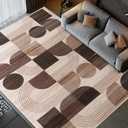 Large Machine Washable 5x7 Area Rug, Soft Modern Geometric Abstract Brown Rugs for Bedroom Living Room, Non-Shedding Faux Wool Indoor Throw Floor Carpet for Office Entryway Dining Room Decor