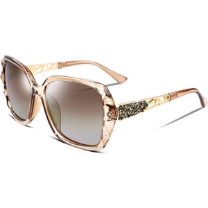 FEISEDY Polarized Women Square Sunglasses Sparkling Composite Shiny Frame B2289 (3 Champagne)