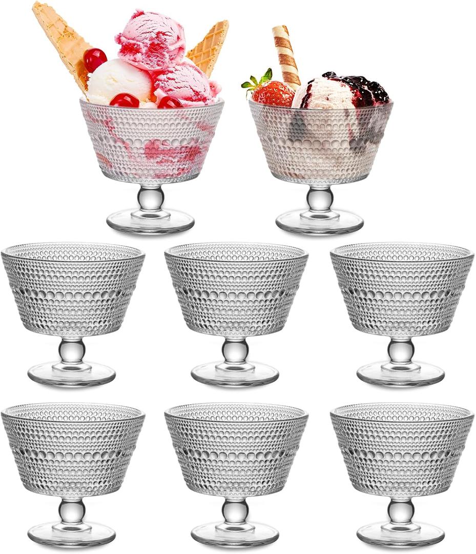 8PCS Glass Dessert Bowls, 9 oz Crystal Glass Ice Cream Bowls Cups - Perfect for Dessert, Sundae, Ice Cream, Fruit, Salad, Snack, Cocktail, Condiment, Trifle (8)