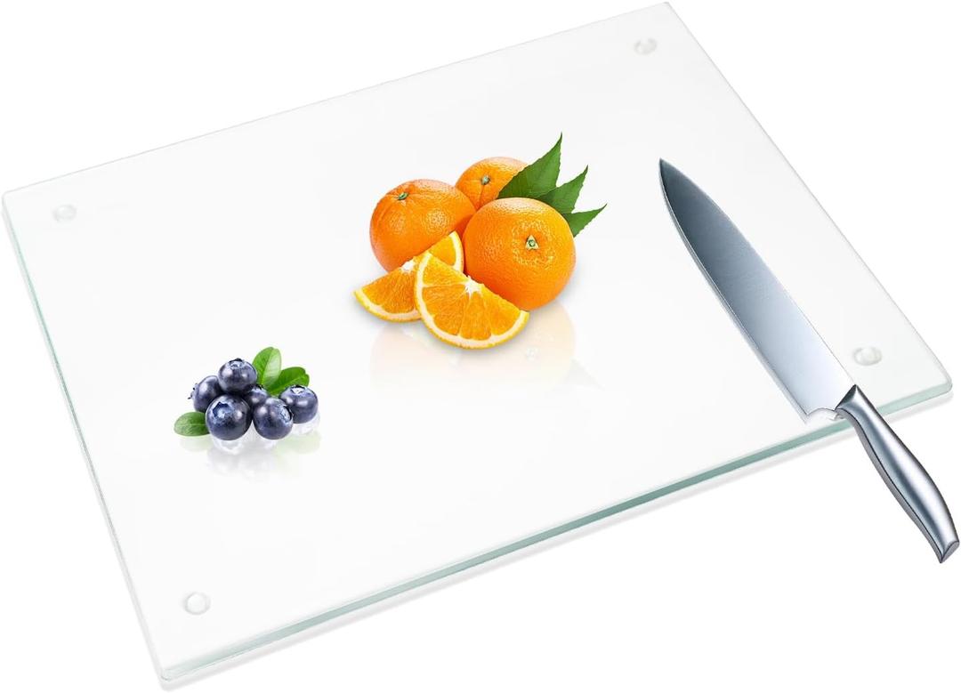 JAMBALAY Large Tempered Glass Cutting Board for Kitchen, 20"x16" Clear Glass Cutting Board with Non-Slip Feet, Large Glass Chopping Board, Heat Resistant, Scratch Resistant, Dishwasher Safe