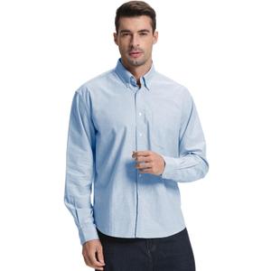 Men's Oxford Shirt Long Sleeve Untucked Casual Button Down Shirt with Pocket (Large, Light Blue)