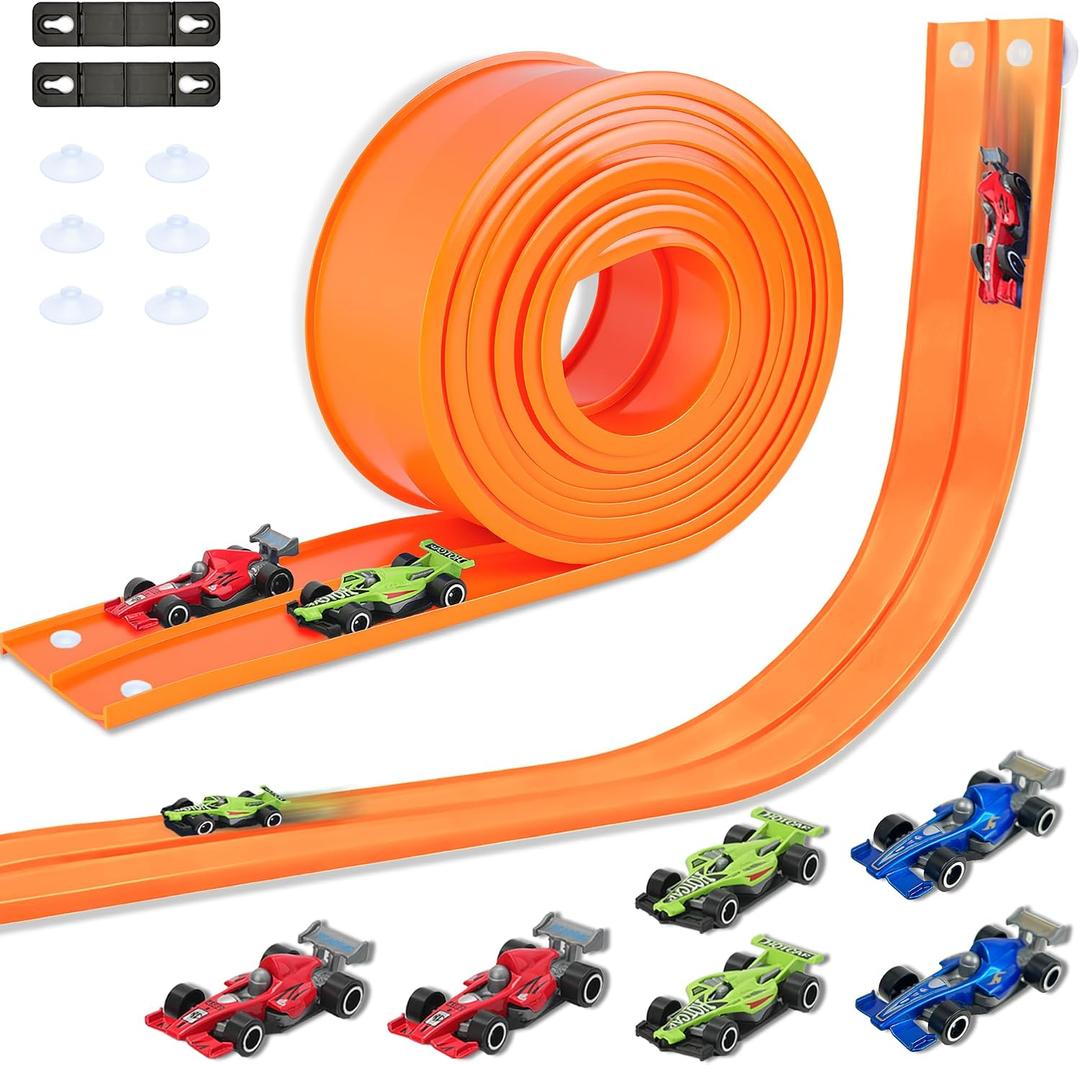 15 Ft Double Sided Flexible Race Track Set with 6 Toy Cars for Kids (Orange), 9.06 inches x 7.28 inches x 3.94 inches