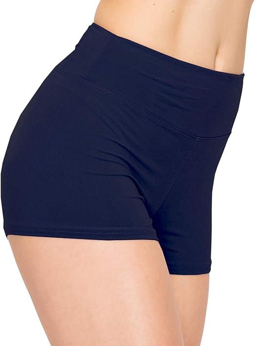 ALWAYS Women Workout Yoga Shorts - Premium Soft Solid Stretch Cheerleader Running Dance Volleyball Short Pants Size Large, Sho128 Navy