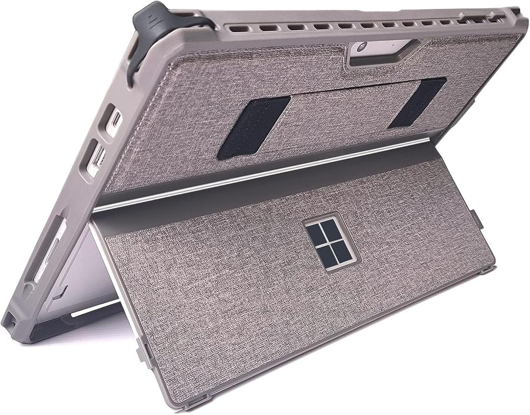 Case for 12.3" Microsoft Surface Pro 7+/7/6/5/4/LTE Protective Rugged Cover Case, with Stylus Pen Holder and Hand Strap, Compatible with Type Cover Keyboard, Light Gray