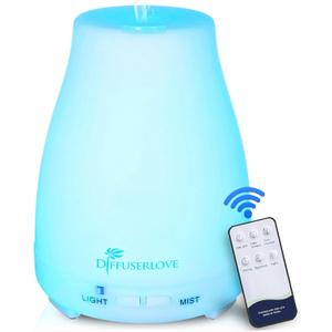 Diffuserlove Essential Oil Diffusers 200ML Remote Control Ultrasonic Mist Humidifiers BPA-Free Aromatherapy Diffuser with 7 Color Lights, Auto Shut-Off for Bedroom Office Kitchen (White)