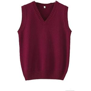 Men Women Knitted Cotton V-Neck Vest JK Uniform Pullover Sleeveless Sweater School Cardigan, XXL