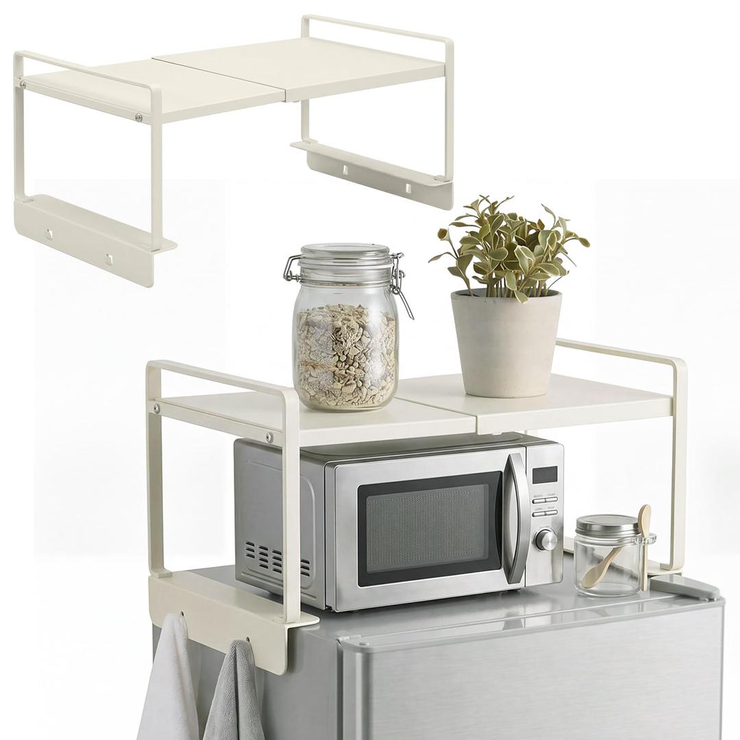Sintuff 2 Tier Top of Fridge Shelf for Dorm Mini Expandable 12"-23", Ivory