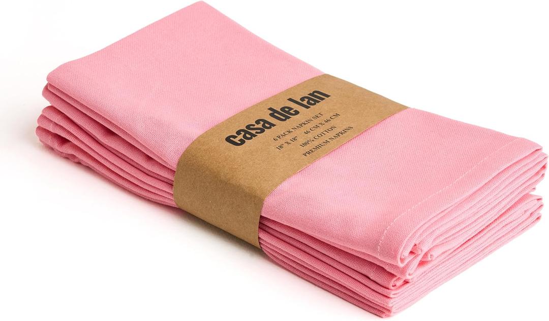 Cloth Napkins Set of 6 Pink 18x18 Inch Cotton Dinner Napkins Soft, Reusable, Washable, Durable & Absorbent Table Napkins Wedding, Restaurant, Hotel, Event Party Napkins Casa De Lan