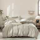 Linen Grey Duvet Cover Super King Size 108inch x 98inch,100% Washed Cotton Duvet Cover with Zipper Closure and 2 Pillowcases, Color of New Nature Linen