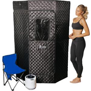 Portable Steam Sauna Box for Home, 5 Layer Waterproof, Portable Steam Sauna with 4L Steamer, Remote Control & Folding Chair, Indoor & Outdoor to Relax & Detox, 36" x 36" x 71" (Black)