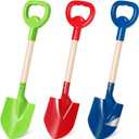 Dsmile 3 Pcs Beach Shovel Toy for Kids Digging 16" Long Metal Sand Shovel Sandbox,Sturdy Wooden Handle Metal Spade for Boy Girl, Travel Beach Toy Summer Fun Birthday