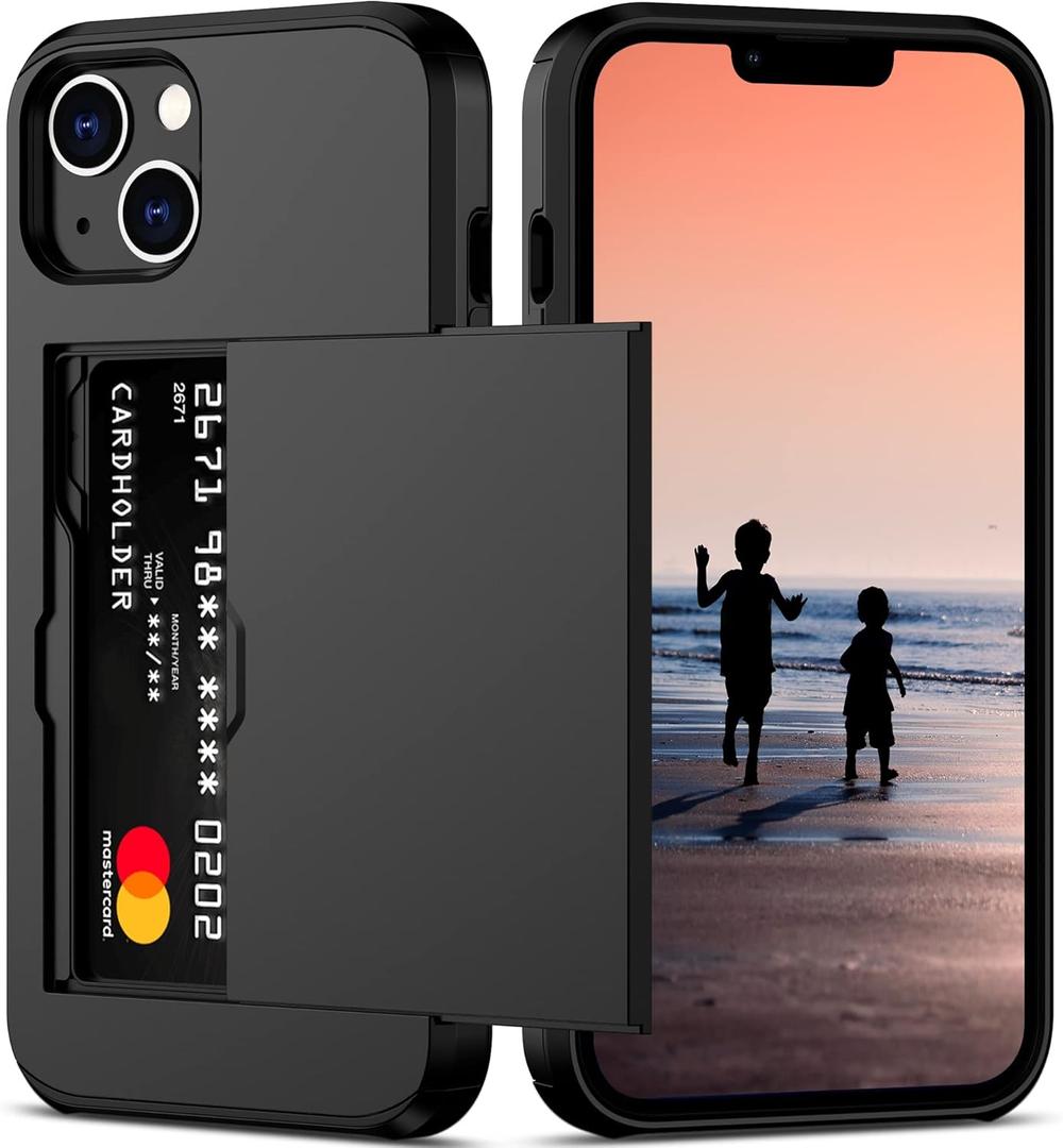Nvollnoe for iPhone 14 Case with Card Holder Heavy Duty Protective Dual Layer Shockproof Hidden Card Slot Slim Wallet Case for iPhone 14 for Women&Men(Black)