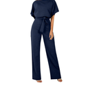 Jumpsuits for Women Dressy Short Sleeve Belted Wide Leg Pant Elegant Long Romper Business Casual One Piece Outfits, Medium