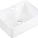 White Small Bathroom Vessel Sink 16" Rectangular Ceramic Basin | 16x12 in Easy Clean Porcelain Compact Countertop Lavatory with Single Faucet Hole For Tight Bathroom Vanity Half Bath, 16"x12"x5.1"