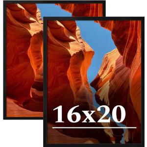 16x20 Picture Frame Set of 2, 16 x 20 Black Picture Frame with HD Plexiglas, 16 by 20 Poster Frame, Display Frame for Vertical or Horizontal, Presenting Spatial Aesthetics-Form & Light Series