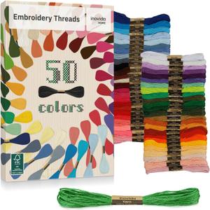 Inovida Embroidery Floss Set - 50 Colors x 16 Feet : Crafting & Sewing Thread Kit for Friendship Bracelets, Cross Stitch, Weaving for Beginners & Pros