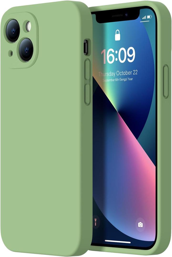 Designed for iPhone 13 Mini Case - Upgraded Camera Protection - Soft Microfiber Lining Inside - Liquid Silicone Shockproof Protective Phone Case 5.4" for Men Women Girls - Tea Green