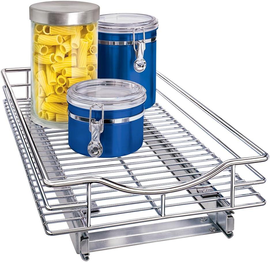 LYNK PROFESSIONAL Pull Out Cabinet Organizer, 11" x 21" Slide Out Drawers for Kitchen Cabinets - Sliding Pull-Out Pantry Shelves Home Shelf Organizers - Lifetime Ltd., Chrome