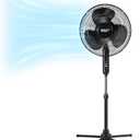 Comfort Zone Electric Oscillating Pedestal Fan, Stand Fan, 16 inch, 3 Speed, 90 Degree Oscillating Head, Adjustable Height and Tilt, Airflow 7.48 ft/sec, Ideal for Home, Bedroom & Office, CZST161BTEBK (Black)