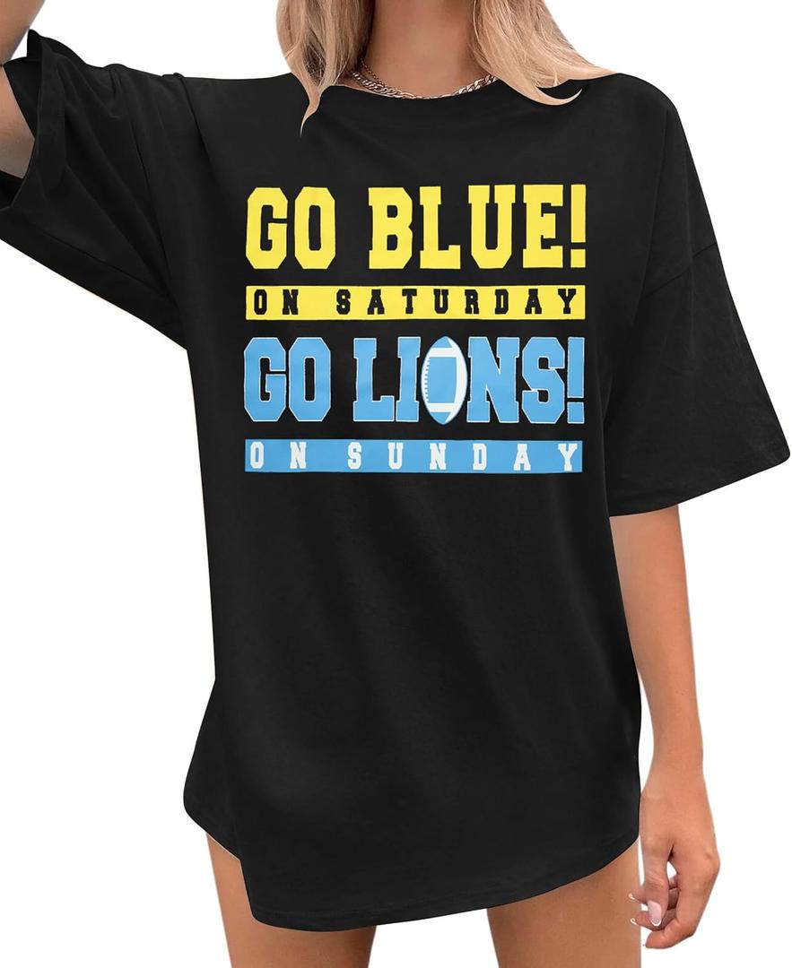 Football Shirt Women Game Day Shirts Football Season Number 87 Shirt Casual Season Short Sleeve Tops (Large, Blue)