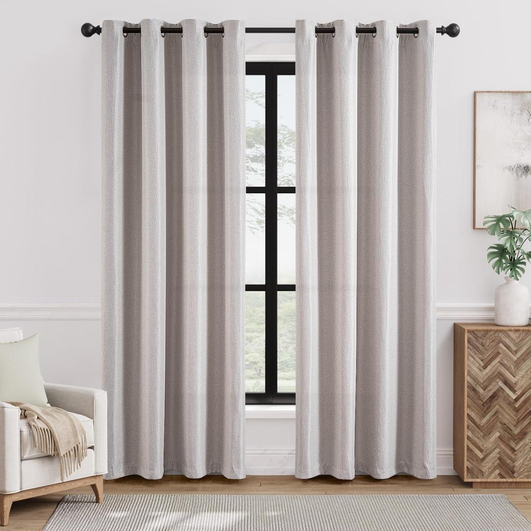 jinchan Linen Textured Room Darkening Curtain 90 Inch Long for Living Room Room Darkening Thermal Insulated Grommet Top Window Drape for Bedroom 52x90 Stone White 1 Panel
