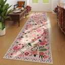 Rugcomf Runners for Hallways Kitchen Runner Rug Non Slip 2'x 10' Long Washable Rugs with Rubber Backing Soft Floral Carpet Runner for Hallways, Kitchen, Laundry, Bedroom, Bathroom (Pink)