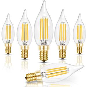 Hizashi E12 Candelabra Bulb 40 watt, 90+ CRI Dimmable Candelabra LED Bulbs, 4W 450LM 5000K Daylight White, E12 Bulb Flame Tip CA10 Candle Light Bulbs, UL Listed - 6 Pack