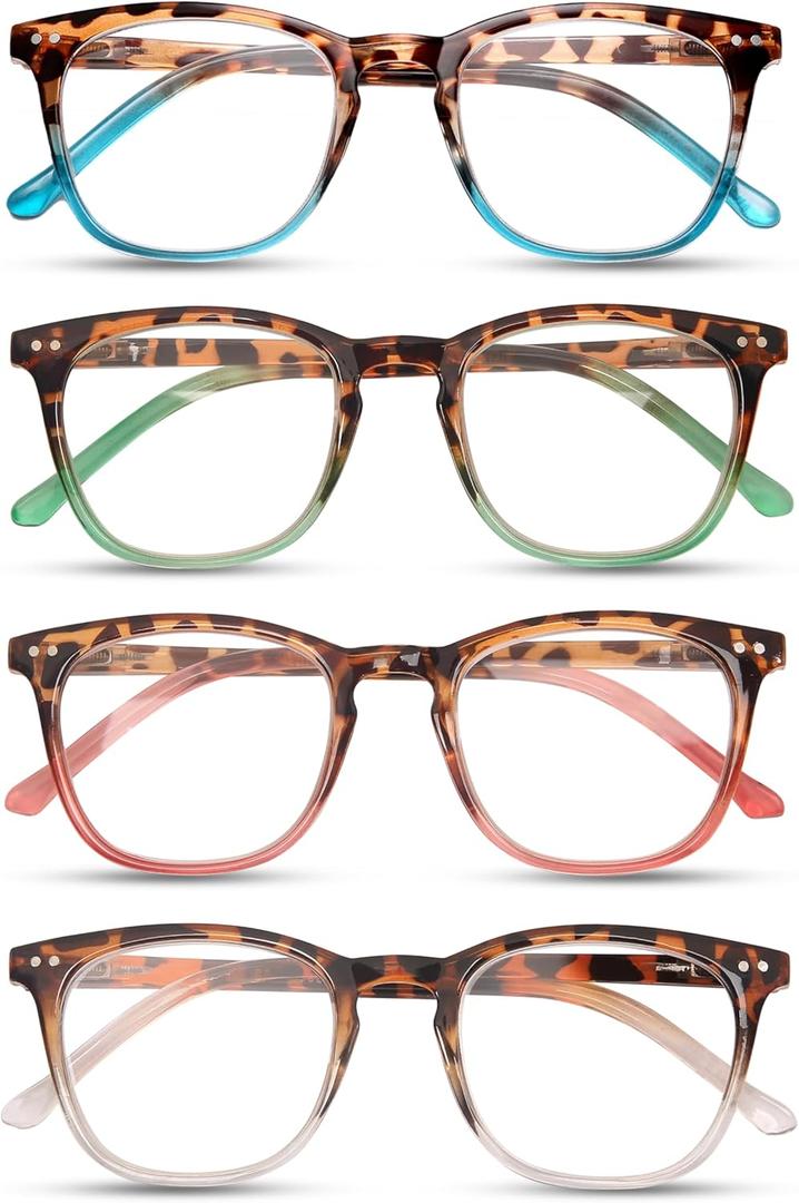 Reading Glasses For Women,Blue Light Blocking Fashion Pattern Print Spring Hinge Computer Readers,Cheaters (4 Color Mix)