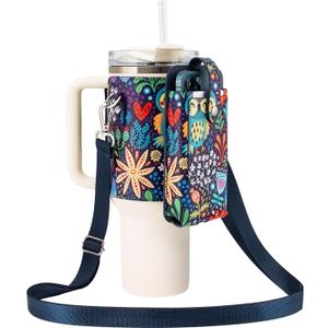 molshine Water Bottle Cover 30/40oz, Water Bottle Carrier Holder with Strap Pockets for Hiking Camping Travelling Walking DLK0042 (Owl)