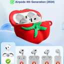 Joyleop for Airpods 4 Case - for Women Girl Girly Kids Cute Funny Unique Kawaii 3D Cartoon Tomato Design Soft Silicone Protective Case for Airpods 4th Gerneration 2024 Cover with Keychian