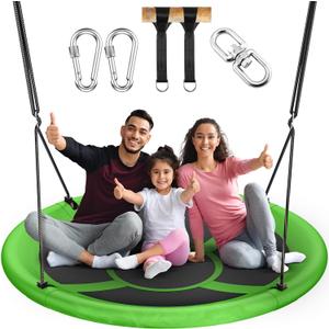 43" Saucer Tree Swing for Kids Adult, 700lbs Weight Capacity, Waterproof Flying Saucer Swing with Adjustable Hanging Straps, Swing Seats for Backyard Outdoor Indoor Playground, Green