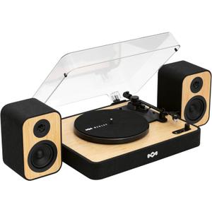 House of Marley Revolution Wireless Turntable with Speakers - Sustainably Made Bluetooth Record Player with 8W Bookshelf Speakers, Easy Set Up Vinyl Player with Dust Cover