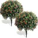 Yunlly Set of 2 Artificial Boxwood Topiary Ball Tree Fake Bushes Shrubs Outdoor Faux Plant with Ground Spike Flowers UV Resistance Greenery for Front Porch Garden Patio Indoor(Orange,27x18inch)