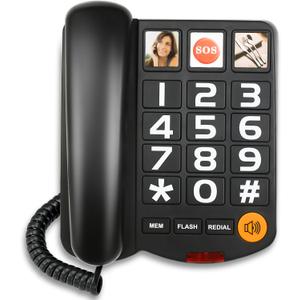 Sangyn Landline Phones for Seniors with Large Button Corded Telephone for Home with Amplified Loud Ringer Volume Adjustable One-Touch Dialing Big Button Telephones for Visually Hearing Impaired,Black