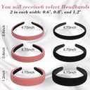 DiyJibb Velvet Headbands for Women and Teens, 6PCS Non-Slip Padded Hairbands with 3 Width Options (0.6", 0.8", 1.2"), Soft Comfortable Hair Accessories for Daily Wear, Makeup, Sports, and Gifts (Black,pink)