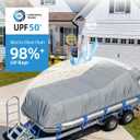 OCEANBROAD 1200D Pontoon Boat Cover Heavy-Duty Waterproof Anti-UV Windproof Marine Grade Oxford with Storage Bag, 19-21ft, Beam Width Up to 8ft, Gray