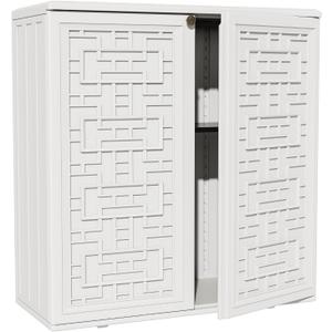 ZZM HDPE Outdoor Storage Shed, Outdoor Plastic Storage Cabinet, Horizontal Resin Tool Shed for Garden, All Weather Outdoor Storage Clearance, DIY Usage, with one Shelf (White)