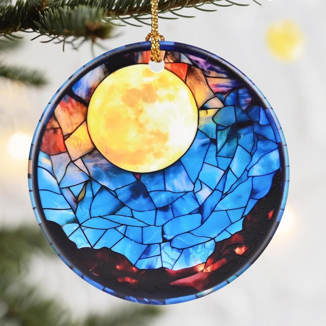 Christmas Ornaments, Dodosky 2.8in Ceramic Hanging Ornament, Xmas Decor, Christmas Tree Ornaments, Xmas Decorations for Tree, Holiday Ornament, Gift Ideas, Gifts for Women Men Mom Grandma - Full Moon