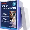 600 Hard Plastic Trading Card Protector - 300 Hard Card Sleeves and 300 Soft Card Sleeves, 35pt Rigid 3"x4" Card Holders, Clear Open-Top Card Sleeve, Fits Standard Trading, Baseball, Sport, Game Cards