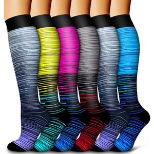 Bluemaple 6 Pack Copper Compression Socks for Women and Men Circulation-Best Support for Medical, Running,Nursing,Athletic (Large-X-Large, B-assorted7)