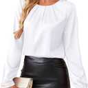 Bluetime Silk Blouses for Women Dressy Work Satin Dress Shirts Pleated Long Sleeve Business Casual Tops Fall Outfits (White, XXL)