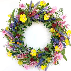 20" Daisy and Lavender Wreaths Colourful Artificial Flower with Berry Wreath Spring Summer Wreath for Front Door Wall Window Wedding Decor 2-Piece 
