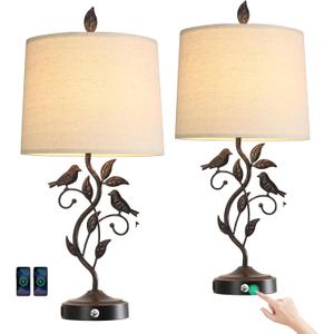 RORIANO 27" Set of 2 Touch Farmhouse Table Lamps for Living Room with 3-Way Dimmable 2 USB Ports, Vintage Rustic Iron Leaf Nightstand Lamp for Bedroom, LED Bulb Included (Bronze)