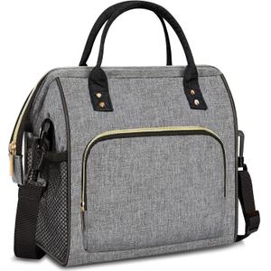 IDEATECH Large Insulated Lunch Bags for Work, Leakproof Lunch Box for Women & Men, Lunch Tote Cooler Bags with Adjustable Shoulder Strap for Teacher, Nurse, Mom, Womens Lunchbox Gifts (Grey)