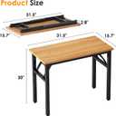 Need 31.5 Inch Folding Desk for Small Spaces, Home Office Computer Desk with Teak Wood Top & Black Frame, Foldable Writing Table for Study, Bedroom, Dorm Room & Student
