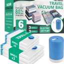 Cozy Essential Travel Vacuum Bags with Electric Pump, 6 Pack Vacuum Travel Bags for Luggage and Suitcase, Vacuum Seal Space Saver Compression for Clothes Clothing