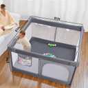 Foldable Baby Playpen, Extra Large Collapsible Play Yard for Babies & Toddlers, Portable Travel Playpen with Gate, Safe Indoor & Outdoor Activity Center (51"x51" Gray)