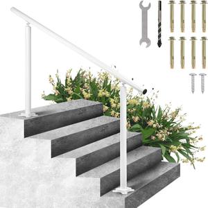 VEVOR Outdoor Stair Railing Kit, 5 FT Handrails 0-5 Steps, Adjustable Angle White Aluminum Stair Hand Rail for The Elderly, Handrails for Outdoor Steps